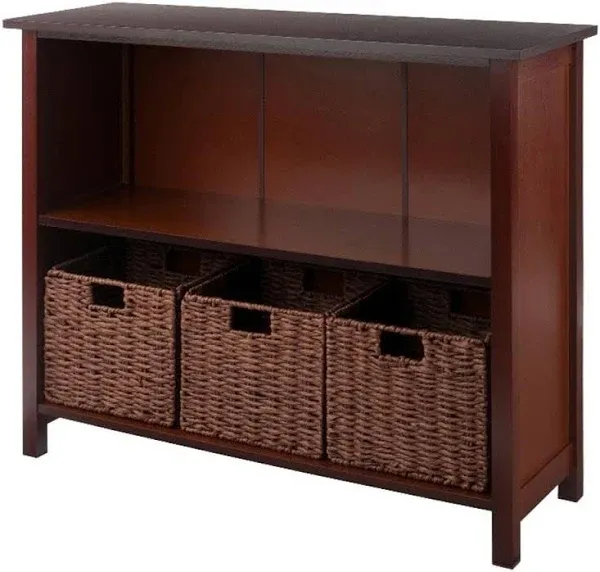 Milan 4-Pc Storage Shelf with 3 Foldable Woven Baskets, Walnut