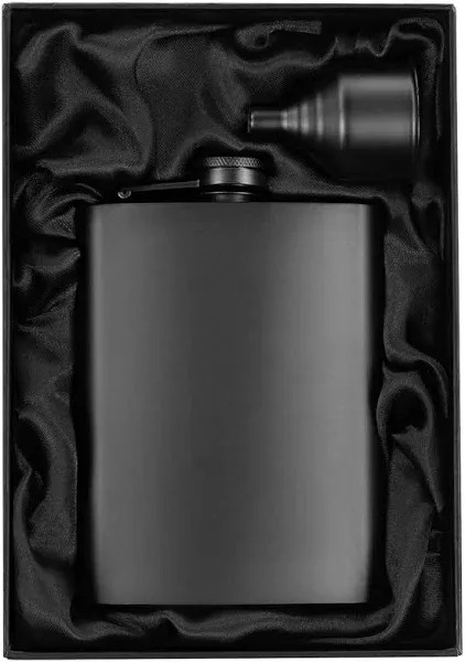 Stylish 8oz Black Flask Combo - Funnel &amp; Canvas Pouch - Perfect for Celebrations