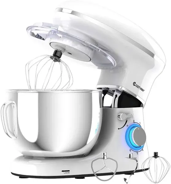 Costway - 6.3 Quart Tilt-Head Food Stand Mixer 6 Speed 660W - White