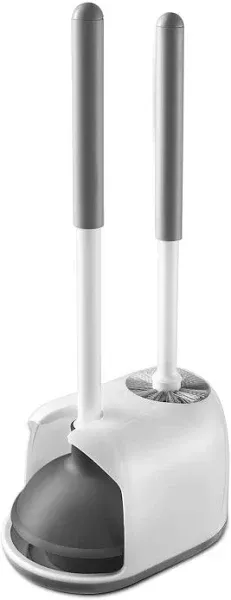 Toilet Brush and Plunger Set Bowl Brush Plunger with Holder Heavy Duty for Bathroom Cleaning (Grey & White)