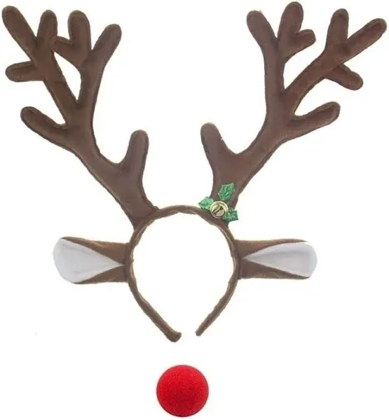 Eayy Reindeer Antlers Headbands with Red Nose for Adults Teens Christmas Santa Holiday Parties Deer One Size Other -