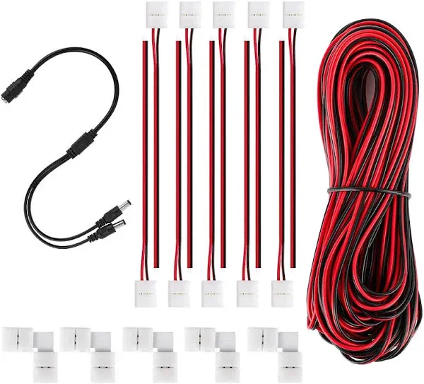 SUPERNIGHT 3528 2835 4 Pin 8mm LED Strip Connector, RGB Rope Lights Connector Kit, Gapless Solderless Clip, 32.8ft Extension Wire Cable, L Shape PCB (for 8mm Width Strip)