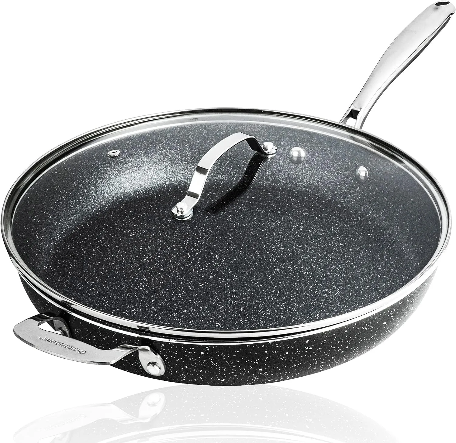 Granitestone 14" Nonstick Family Fry Pan with Helper Handle and Glass 