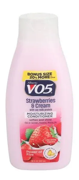 Alberto VO5 Moisture Milks Moisturizing Conditioner - Hair Conditioner with Soothing Soy Milk Protein - Strawberries and Cream Scent - 15 oz