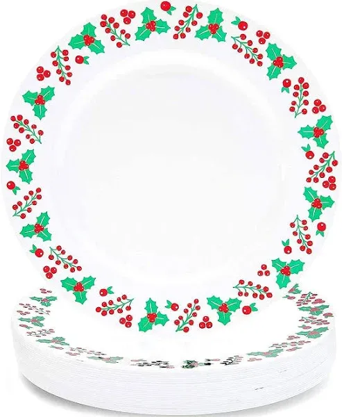 Juvale 24 Pack Reusable Plastic Christmas Plates