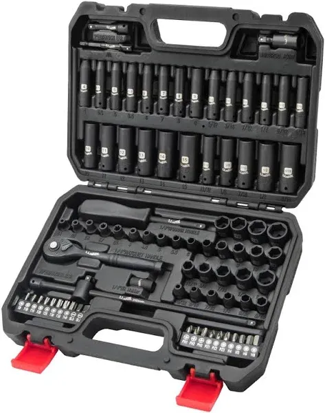 1/4 Inch Drive Impact Socket Set, 83Pcs Socket Wrench Set Metric & SAE from 4-15mm, 5/32-9/16", 6 Point CR-V Deep & Shallow Sockets Kit with 72T Ratchet Handle, E Torx, for Automotive & Home