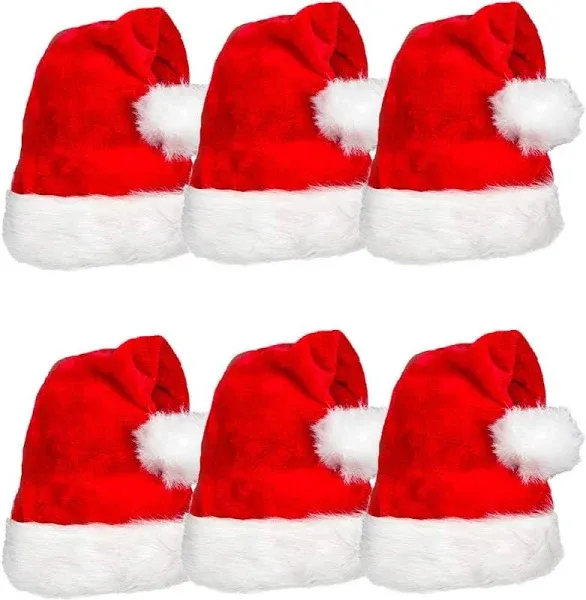 6 Pack Velvet Plush Santa Hat