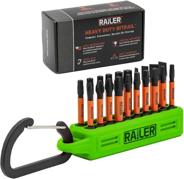 Railer 20pc Screwdriver Bit Set - Premium S2 Steel 2" Phillips, Robertson Square, Torx & Flat Head Impact Driver Bit Set With A Storage Bit Holder & Carabiner