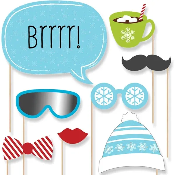 Big Dot of Happiness Winter Party Photo Booth Props Kit