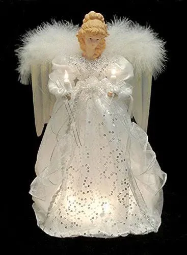 14&#034; Ice Palace Lighted White &amp; Silver Angel Christmas Tree Topper - Clear Lights