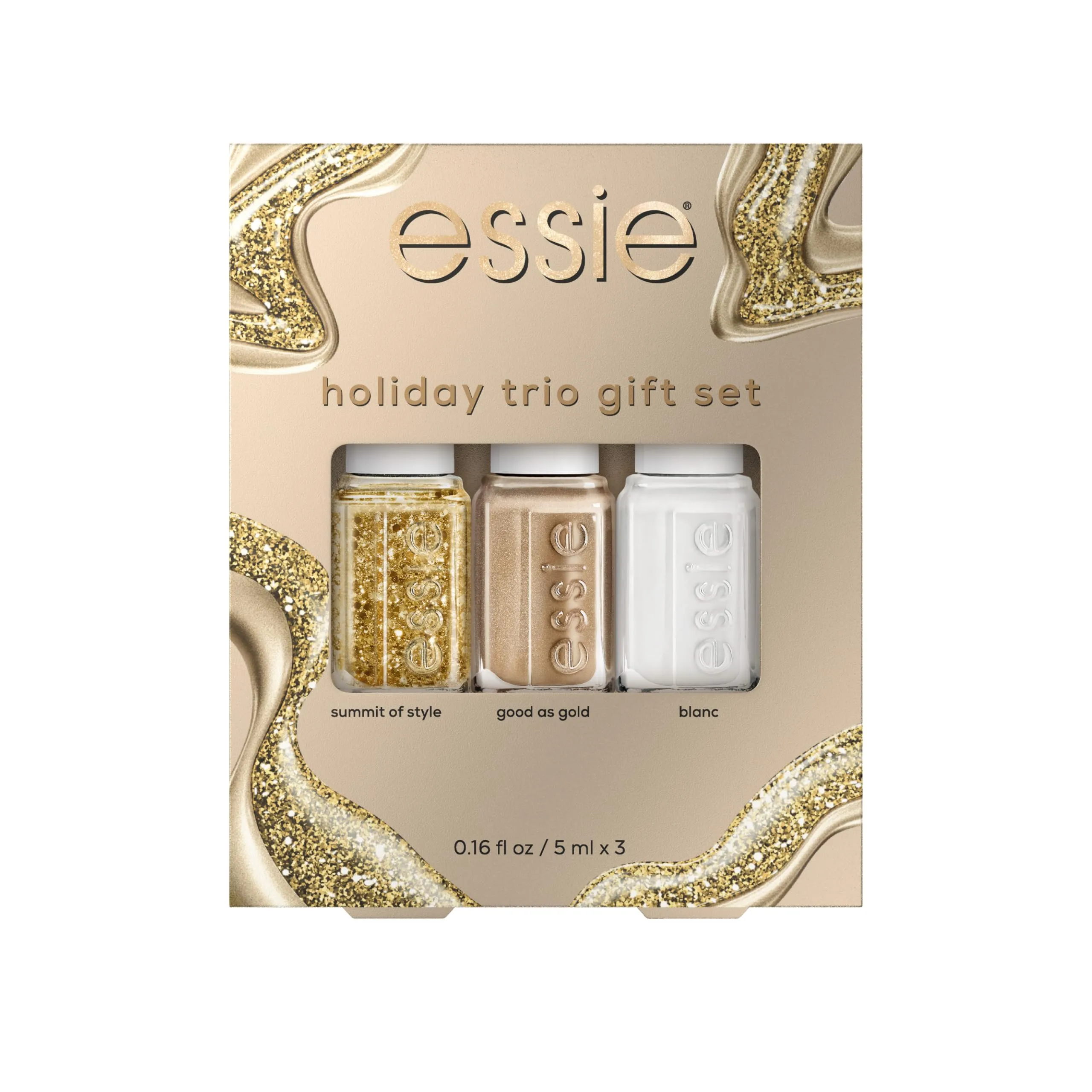 essie Nail Polish, Vegan, 3 Piece Mini Holiday Beauty Gift Set, Champagne Fizz