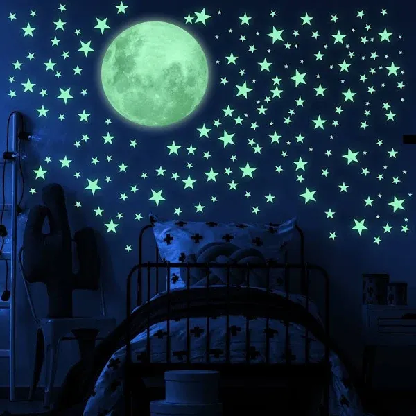 Glow in The Dark Stars and Moon for Ceiling, Luminous Stars and Moon Wall Dec...