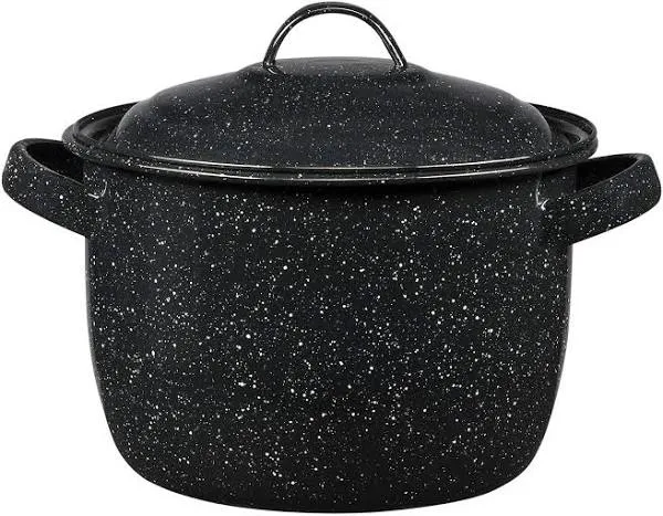 Granite Ware Enamel On Steel 4-Quart Bean / Stock Pot with Lid, Speckled Black