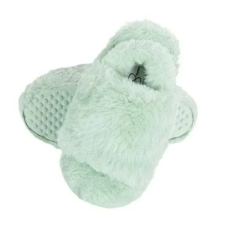 Jessica Simpson Girls Plush Faux Fur Slip on House Slippers With Memory Foam