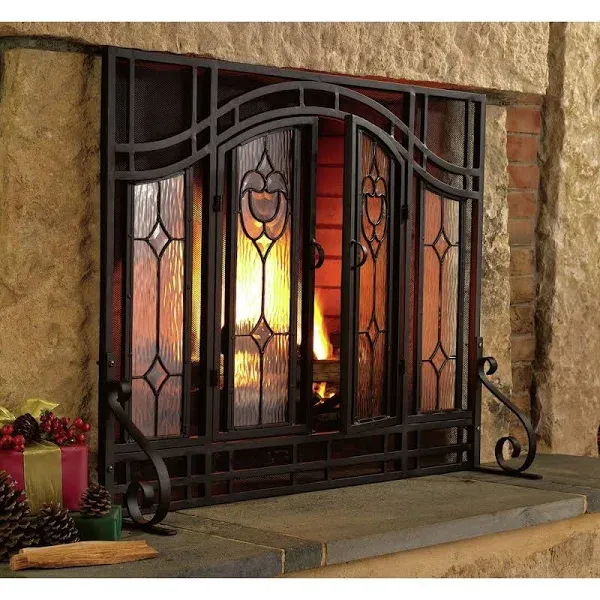 Floral Glass Panel Screen | Fireplace Screen | Plow & Hearth