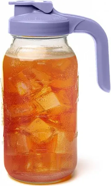 County Line Kitchen Glass Mason Jar Pitcher with Lid - Wide Mouth, 2 Quart (64 oz) - Heavy Duty, Leak Proof - Sun & Iced Tea Pitcher, Cold Brew Coffee, Breast Milk Storage, Water - Lavender