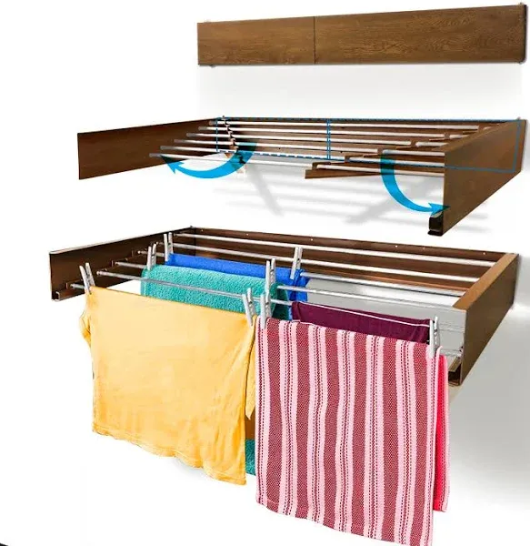 Step Up Products Retractable Wall Mount Indoor/Outdoor Laundry Drying Rack