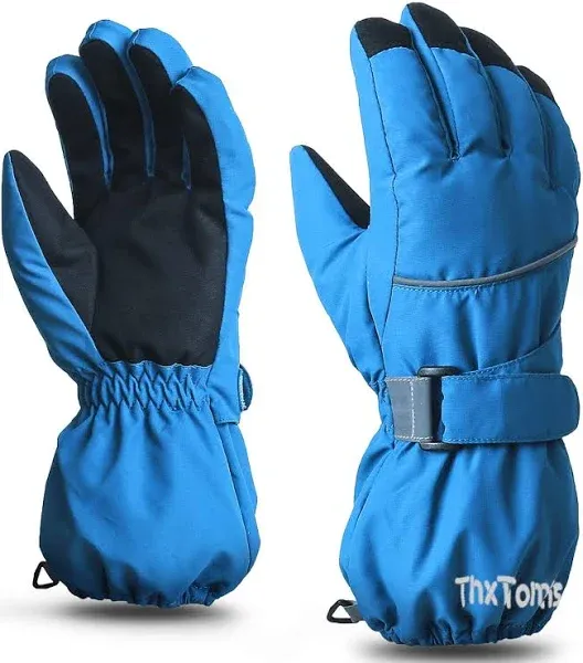 ThxToms Kids Warm Gloves Winter Waterproof Snow Gloves for Ourdoor Sports, Toddler Bulky Ski Gloves for Boys Girls,Blue,L