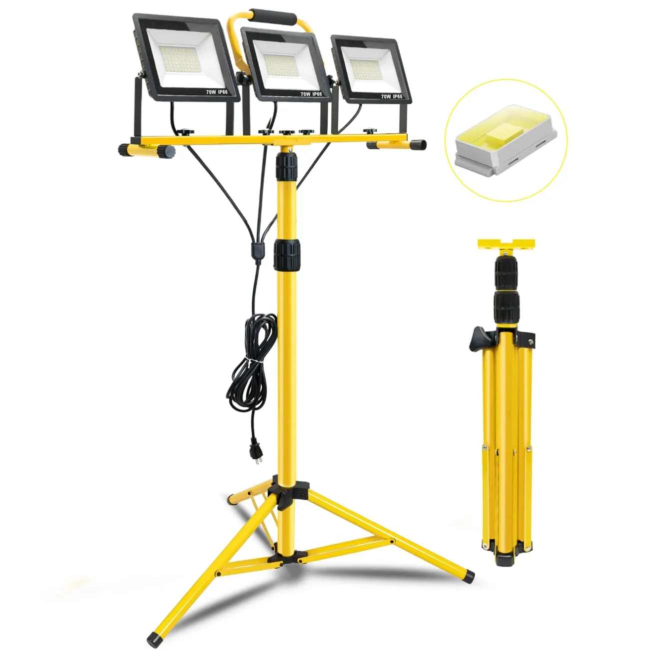 21000Lumens LED Work Lights with Stand, 3 Adjustable Work Lamp Head with Individual Switch, IP66 Waterproof Tripod Work Light for Outdoor Indoor Job Site Workshop Garage Construction Site