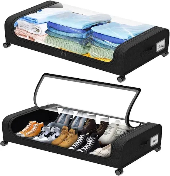 2 Pack Under Bed Storage with Wheels, Shoe 2Pack, Black 