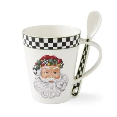 Spode Christmas Tree Black and White Figural Collection Christmas Mug and Spoon Set