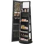 SONGMICS 360° Swivel Jewelry Cabinet Lockable Jewelry Organizer with Full-Length Mirror