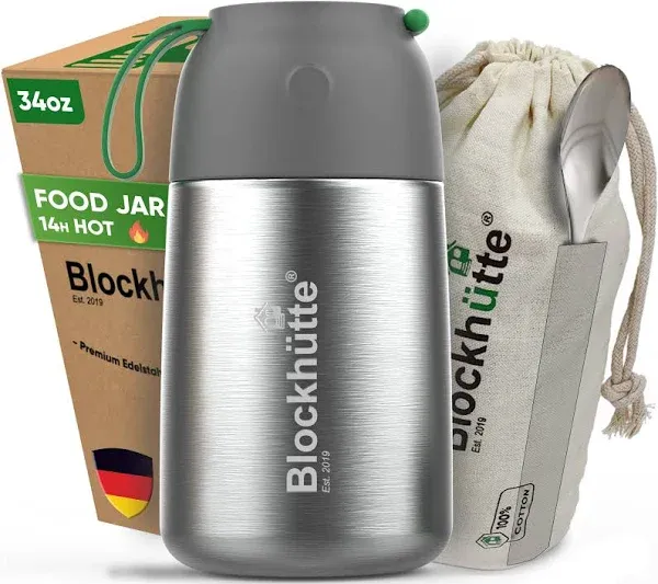 Blockhütte Insulated Food Container I 18 oz I Wide Mouth I 14H Hot Food I with Spork, Insulated Food Jar, Stainless Steel Soup Flask, Soup Thermos