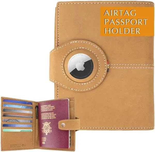 AirTag Passport Holder - Garzini Camel Brown