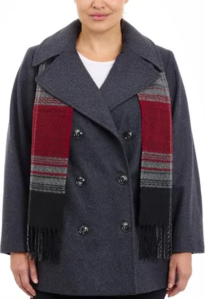 London Fog Women’s Classic Wool Peacoat Taupe Heather Double Breasted