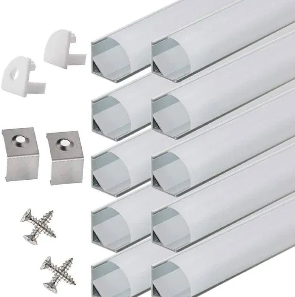 10-Pack 6.6FT/2 Meter LED Aluminum Channel V-Shape, LED Profile with End Caps...