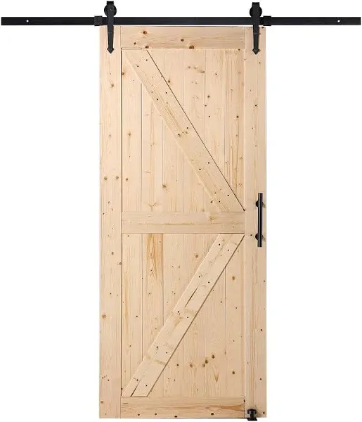 VEVOR Barn Door and Hardware Kit 84 Wood and Glass Sliding Barn Door