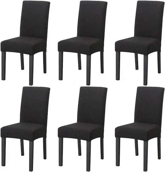 JQinHome 6 Pcs Dining Chair Slipcover,High Stretch Removable Washable Chair Seat Protector Cover for Home Party Hotel Wedding Ceremony (Black)