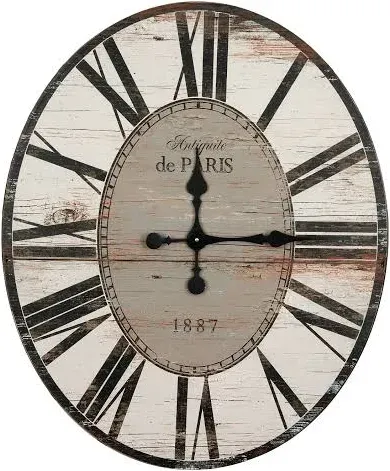 29&#034; Oval Distressed Wood Wall Clock White/Black - Storied Home: French Country