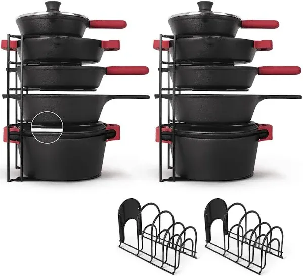 Cuisinel Pan Organizer - Silicone-Coated Non-Slip 15" Heavy Duty Skillet Rack - Kitchen Counter/Cabinet Organization Storage - Cookie Sheet, Cutting Board, Cast Iron Cookware, Pots, Lid Stand/Holder