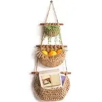 Hanging Fruit Basket, 3 Tier Over the Door Organizer, Handmade Woven Jute Wall Baskets for Organizing, BOHO Decor, Storage for Kitchen, Living & Bathroom Bedroom.