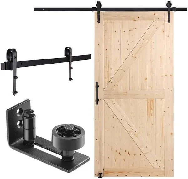 VEVOR Barn Door and Hardware Kit 84 Wood and Glass Sliding Barn Door