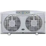 Optimus F-5286 Reversible Twin Window Fan with Thermostat and LED, 8-inch, White