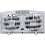 Optimus F-5286 8" Reversible Twin Window Fan with Thermostat