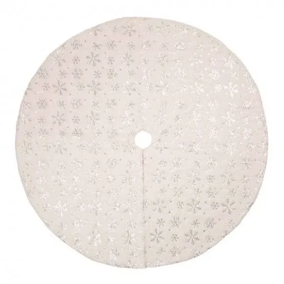 Glitzhome 48"D White Plush Snowflake Christmas Tree Skirt