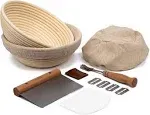 Proofing Set, by Kook, Sourdough Bread, 2 Rattan Banneton Baskets, 2 Basket Covers, Metal Scraper, Plastic Scraper, Scoring Lame, 5 Blades and Case,