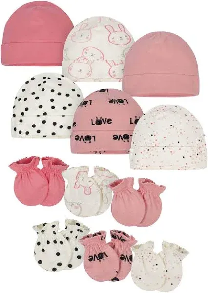 Onesies Brand Baby Girl Cap and Mitten Set