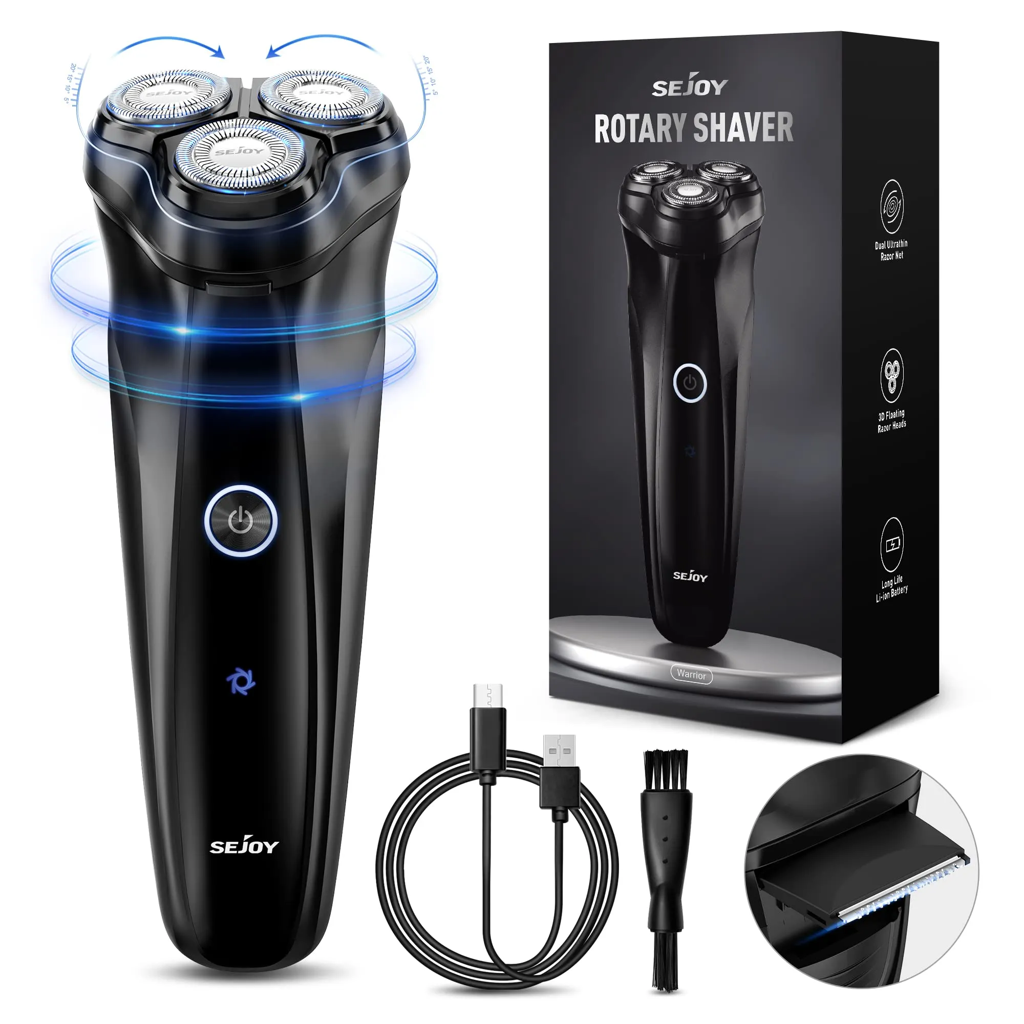 SEJOY Men Electric Shaver Pop-up Trimmer Rechargeable Rotary Razor Beard Shaving