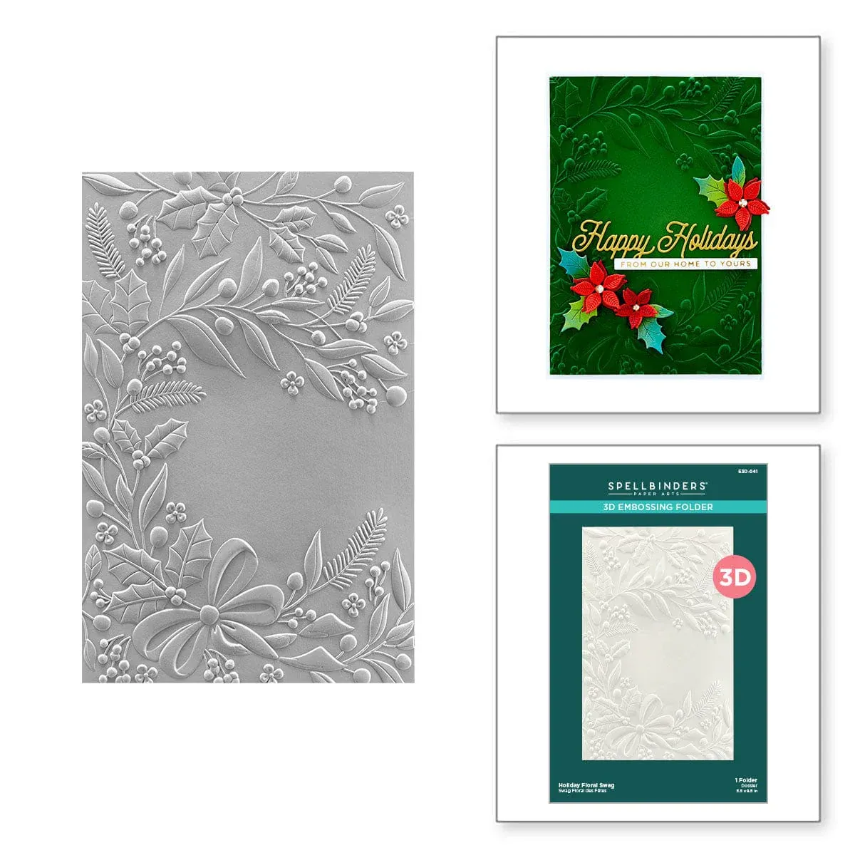 Spellbinders - Christmas Collection - 3D Embossing Folder - Holiday Floral Swag