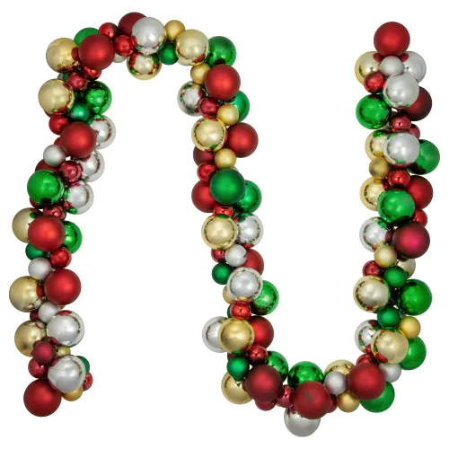 Northlight 6' Traditional Colors 2-Finish Shatterproof Ball Christmas Garland