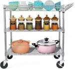 WDT Heavy Duty 3 Tier Utility Cart,990Lbs Capacity Wire Rolling Cart with Wheels, Commercial Grade Service Cart with Shelving Liners and Handle Bar