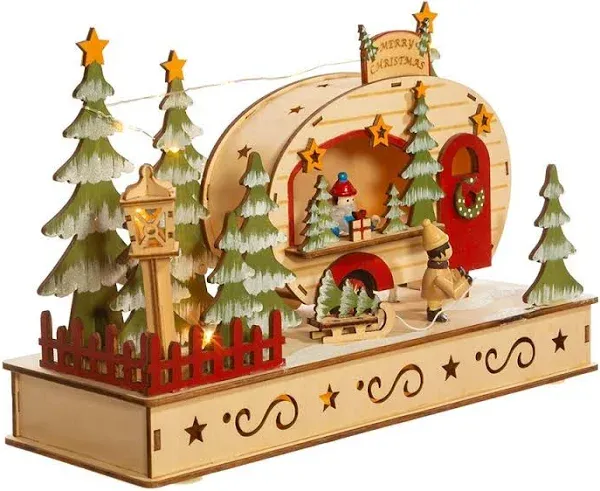 Kurt Adler 7-Inch Battery-Operated Wooden Light Up Camping Scene