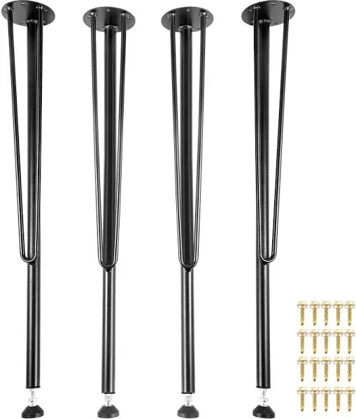 VEVOR Hairpin Metal Table Legs 28 Inch Desk Legs Set of 4 Heavy Duty Bench Legs 3-Rod Metal Furniture Legs Wrought Iron Coffee Table Legs Home DIY for Dining Table w/ Rubber Floor Protectors Black  | VEVOR US