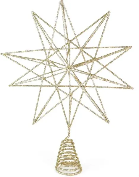  Glitter Star Tree Topper - Christmas Sparkly Metal 3-D Dimensional Hallow 