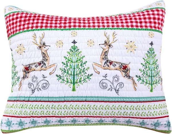 Merry &amp; Bright Collecion - Comet and Cupid - Quilted King Sham - Holiday Deer...