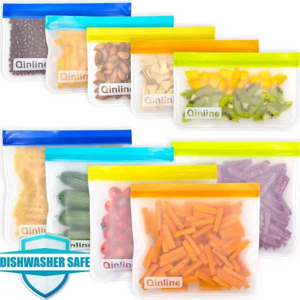  Reusable Food Storage Bags - 10 Pack 10 Pack - 5 Sandwich 5 Snack Colorful